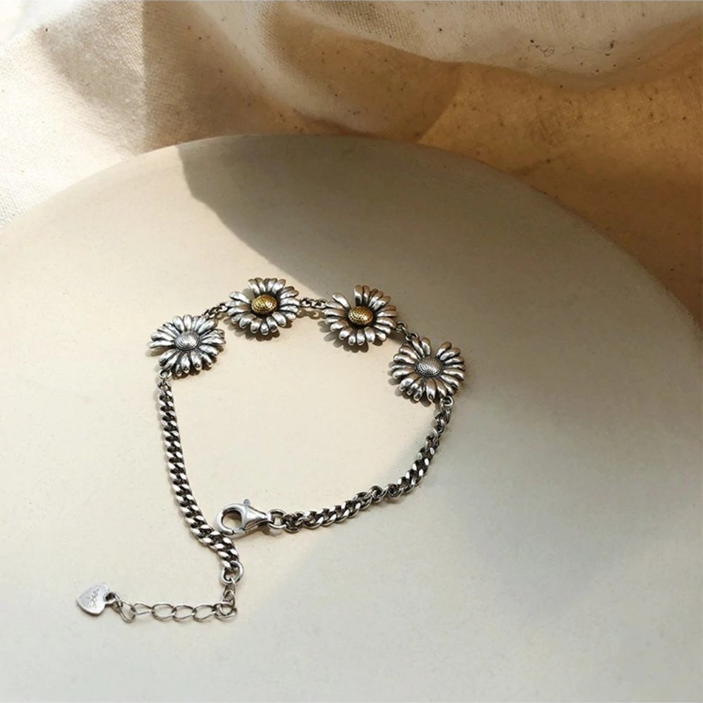 NEW 925 Sterling Silver Vintage Sunflower Bracelet - Picture 7 of 10